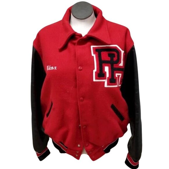 Vintage 1999 Gould Sports Red Wool Blend Letterman Jacket Size XL w/ Patches - Picture 1 of 9
